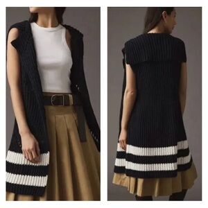 Maeve Anthropology M/L Sweater Chunky Knit Cardigan Long Sleeveless Navy Blue